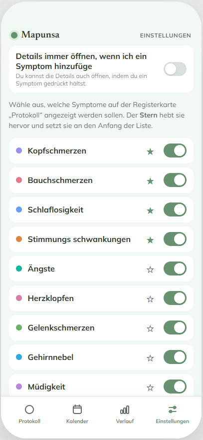 Mapunsa Einstellungen
